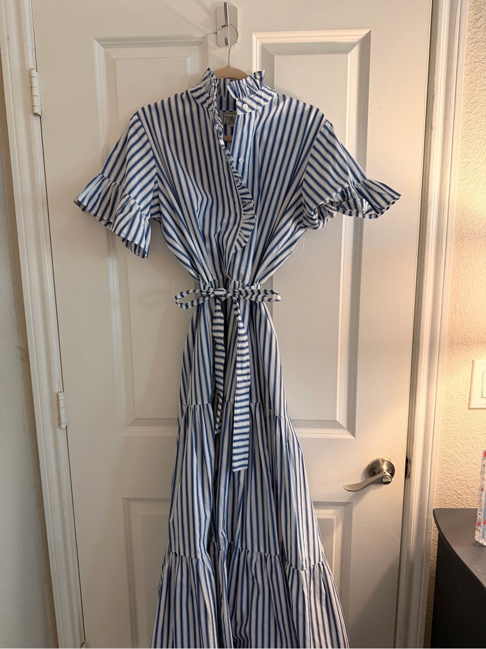Millie Blue & White Striped Tie-Waist Maxi Dress